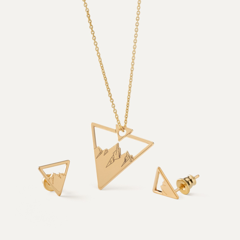 Pozłacany komplet biżuterii &ndash; g&oacute;ry, srebro 925 w złotym pokryciu