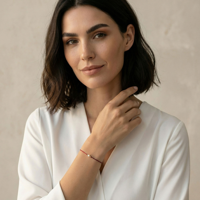 Lucky bracelet with a pearl on a red string, silver 925 gold plated                                    