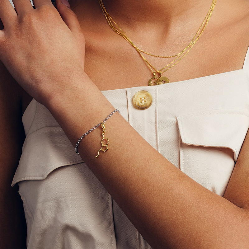 Serotonin charms beads pendant, sterling silver 925 gold-plated                                    