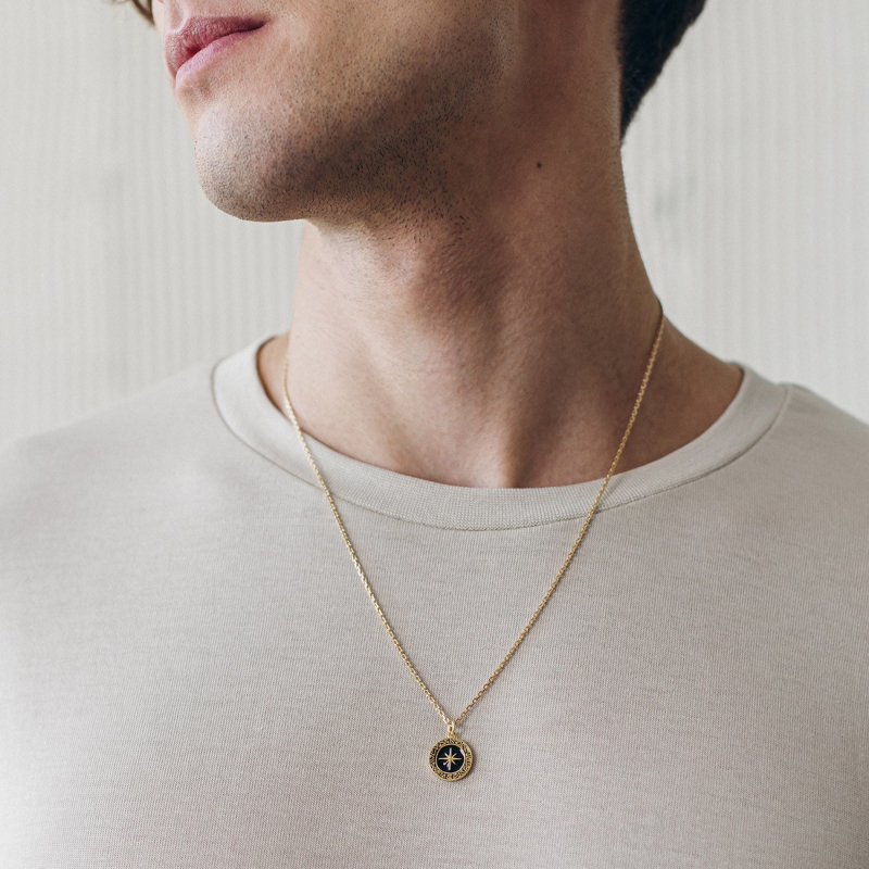 Delicate compass necklace, sterling silver 925 platinum plated                                    