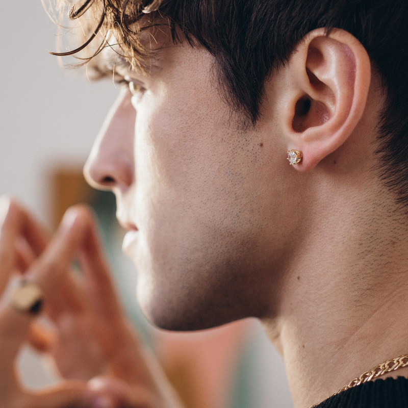 Men's earring 6 mm zirconia, sterling silver 925 platinum plated                                    