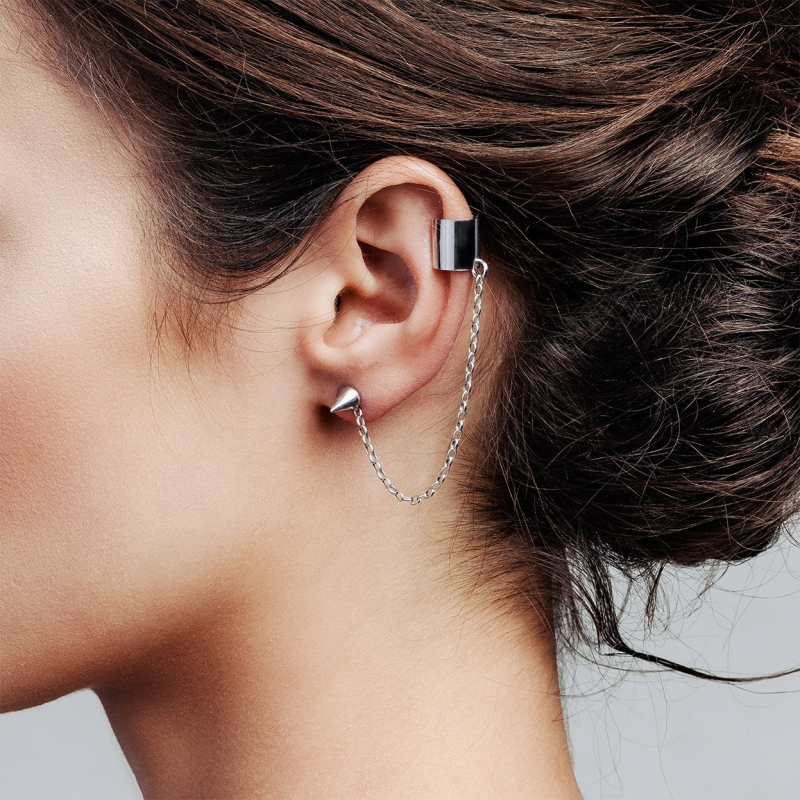 Earring with chain - cone, sterling silver 925 gold plated                                    