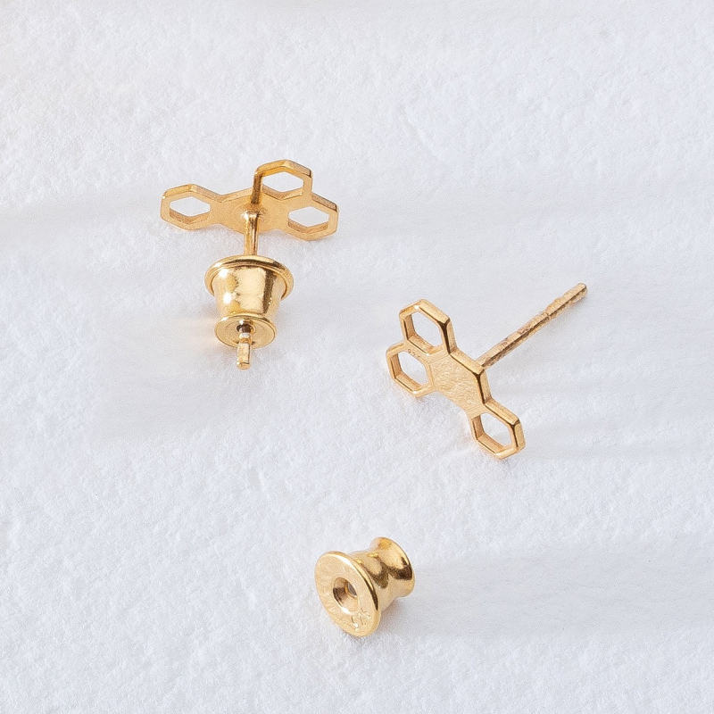 Honeycomb earrings, sterling silver 925 gold plated                                    