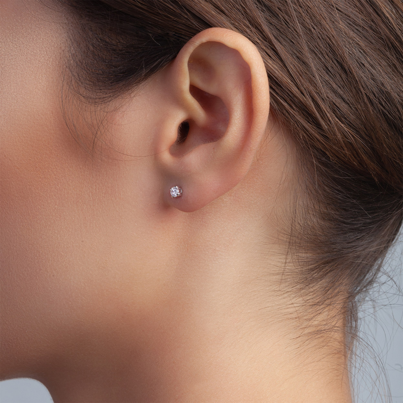 Earrings 3 mm zirconia, sterling silver 925 gold plated                                    