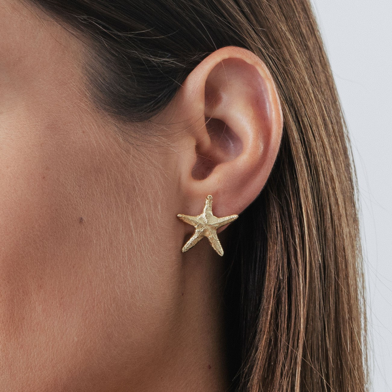 Earrings with starfish motif, 925 silver with gold plating                                    