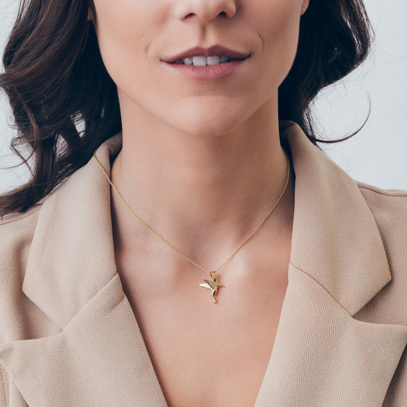 Hummingbird silver charm pendant, 925 silver platinum plated                                    