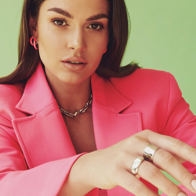 Small enamel earrings - neon pink, silver 925 platinum plated                                    