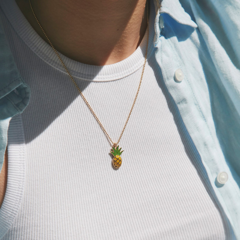 Pineapple necklace, 925 silver plated with platinum                                    