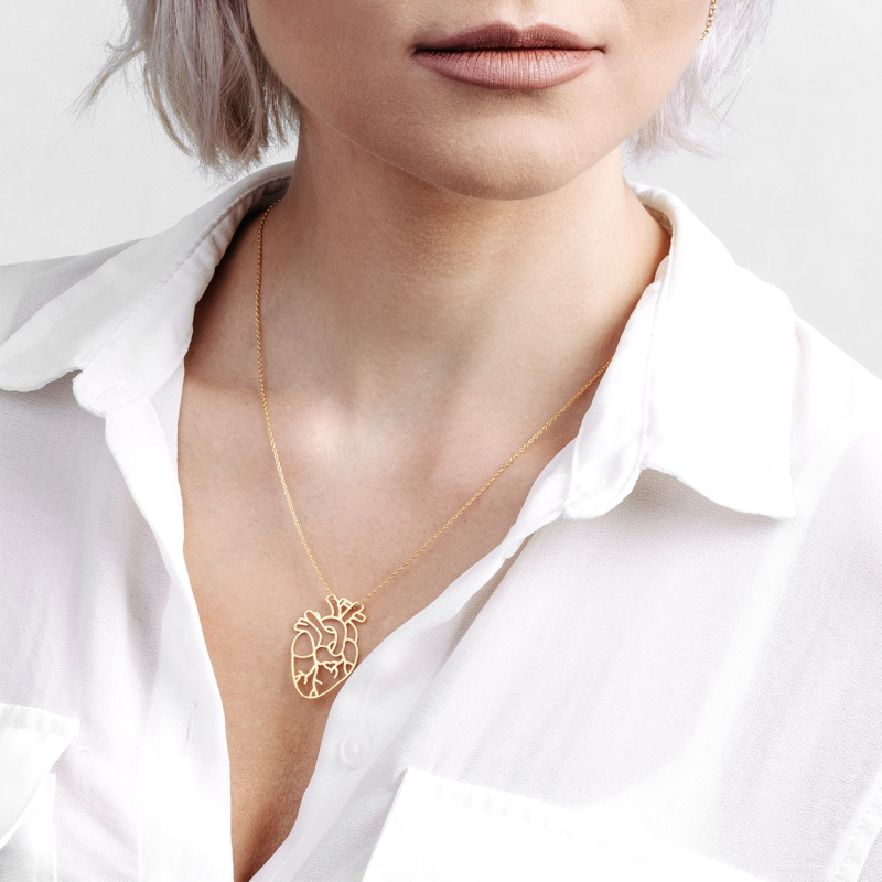 Necklace - anatomic heart, sterling silver 925 gold plated                                    