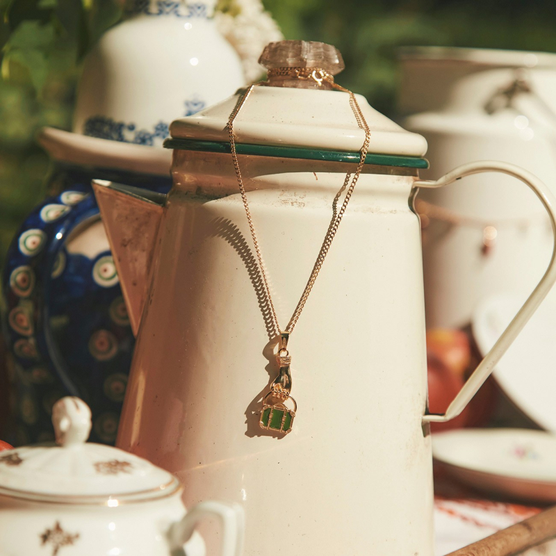 Hand necklace with a suitcase, 925 silver with gold plating                                    