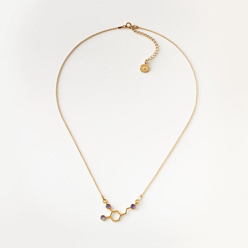 Dopamine necklace with colored stones, silver 925 gold plated                                    