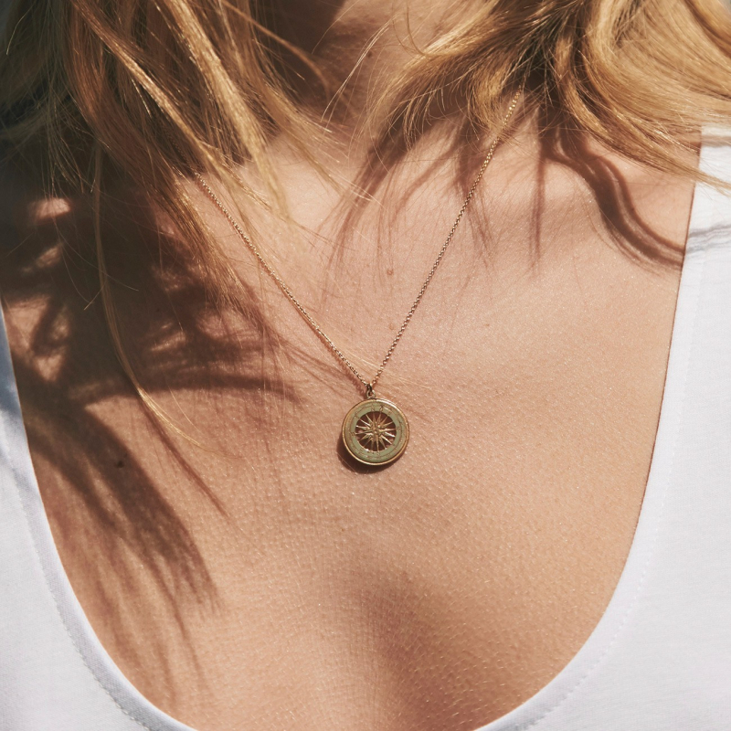 Compass necklace, 925 silver with gold plating                                    