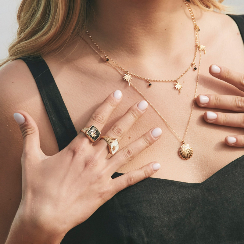 Palm tree necklace with black spinel, 925 silver with gold plating                                    