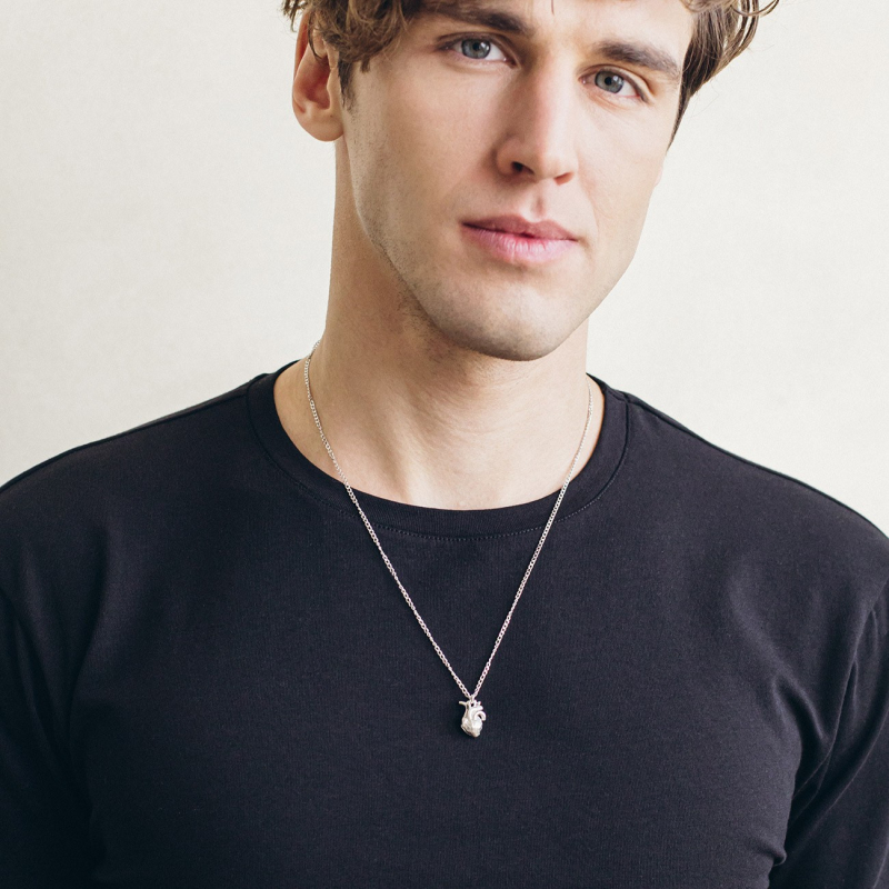 Anatomische Herzkette, platiniertes 925er Silber                                     