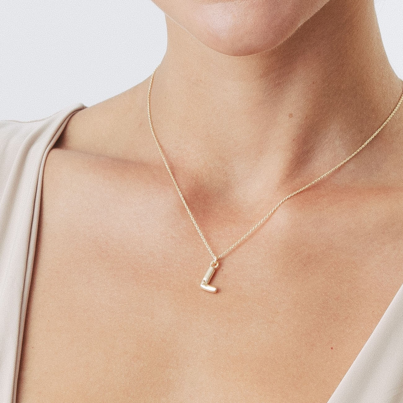 Necklace with puffed letter L, 925 silver with gold plating                                    