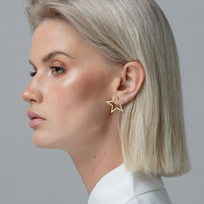 Silver star earrings platinum plated                                    