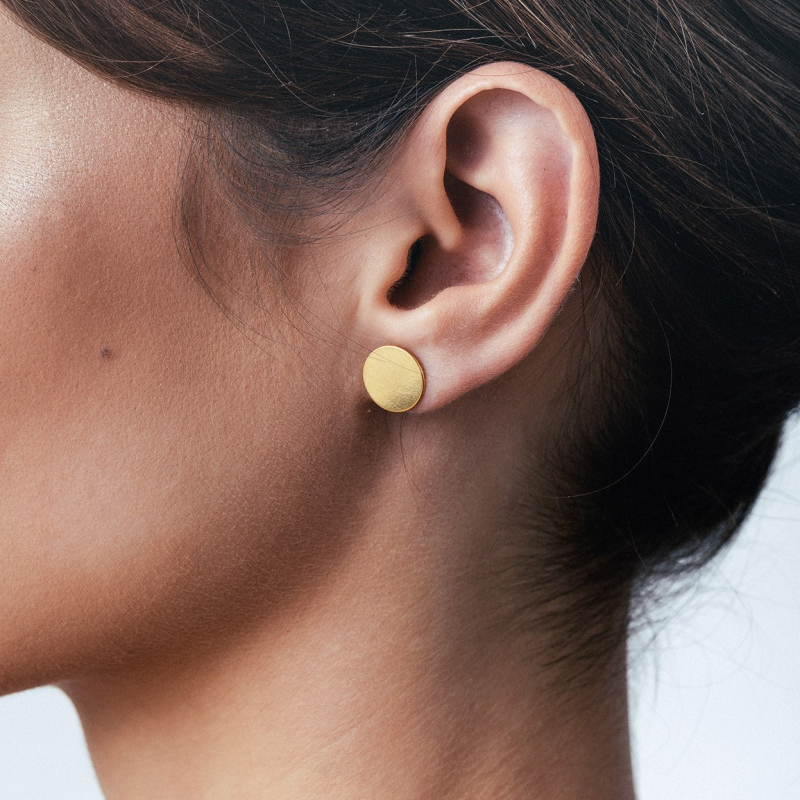 Round flat 11 mm earrings, sterling silver 925 platinum plated                                    