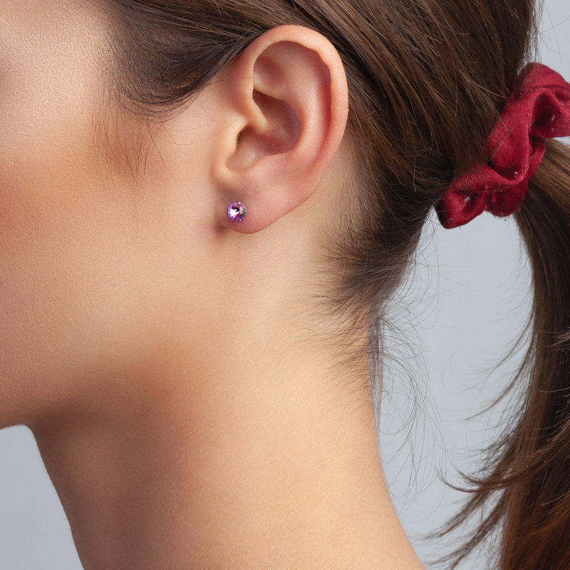 Silver earrings with Rivoli crystal 6 mm Silver 925 platinum plated                                    