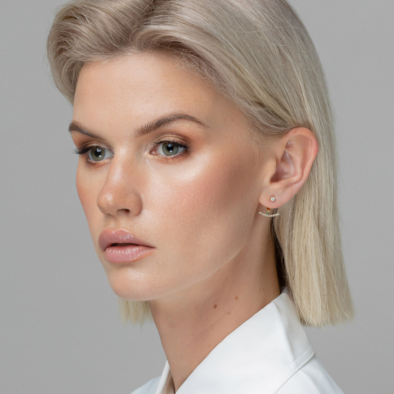 Behind ear earrings with crystals and zircons, silver 925 platinum plated                                    