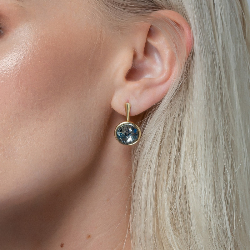 Silver crystal earrings - Blue Patina gold plated                                    