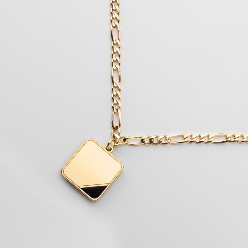 Silver men's square necklace - figaro chain, silver 925 in gold plating                                    