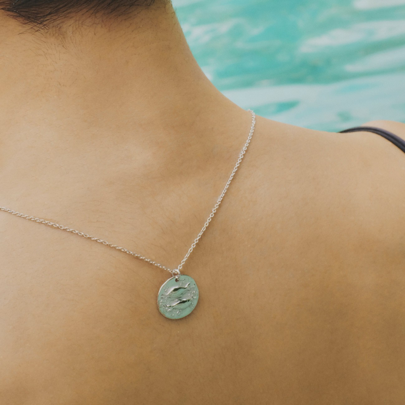 Pisces zodiac sign necklace, silver 925 platinum plated                                    