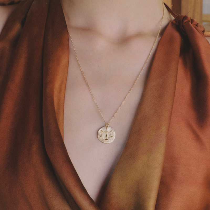 Libra zodiac sign necklace, silver 925 platinum plated                                    