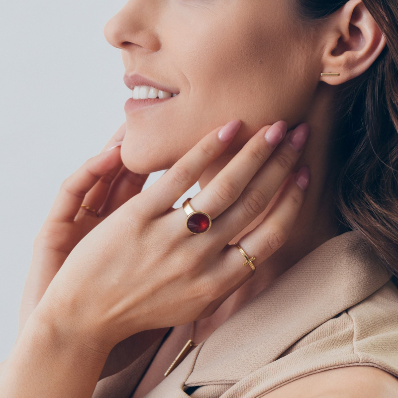 Silver ring - fuchsia chalcedony, silver 925 platinum plated                                    