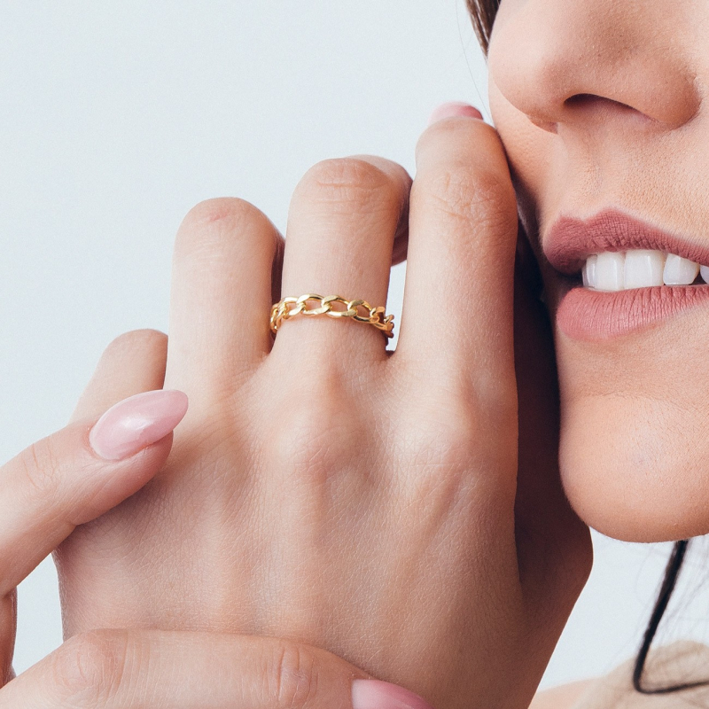 Silver ring - curb chain gold plated                                    