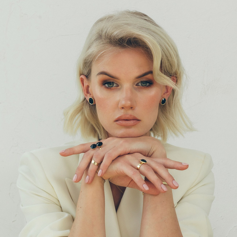 Silver ring with two stones - black onyx gold plated                                    