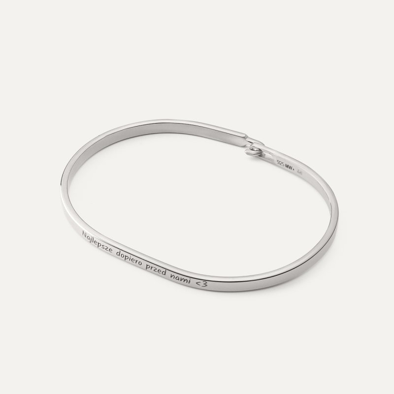 Rigid bracelet for beads with engraving, sterling silver 925 platinum plated                                    