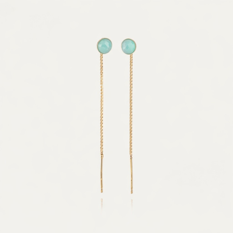 Threader earrings with aqua agate, silver 925 gold plated