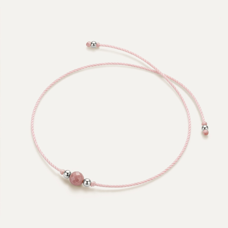 Friendship bracelet with rhodonite, Sterling Silver 925, gold plated