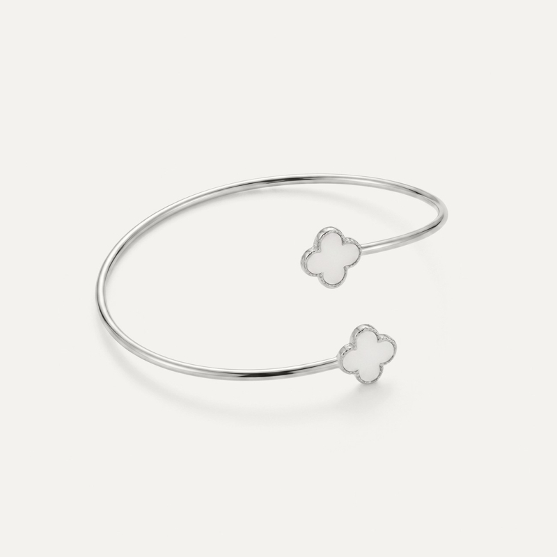 Verstellbares Armband mit wei&szlig;em Kleeblatt, 925 Silber mit Platinbeschichtung