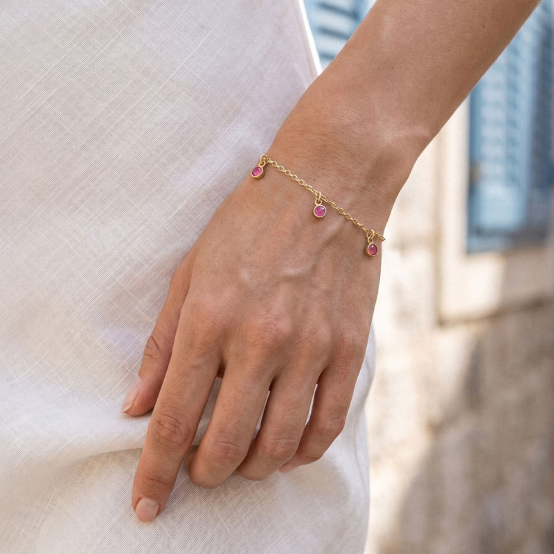 Silver bracelet with pendants - pink jade gold plated                                    