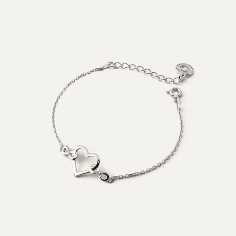 Bracelet on an anchor chain, heart and infinity, Sterling Silver 925 Plated with Platinum