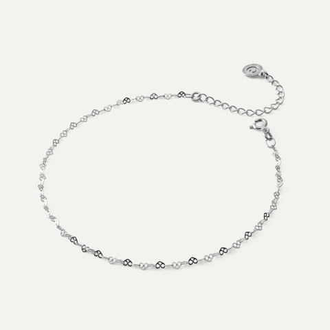 Heart anklet, 925 silver, platinum plated