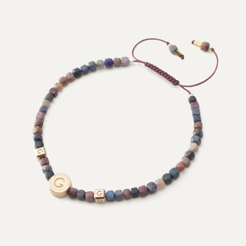 Ankle bracelet with sapphire and ruby, sterling silver 925 gold plated