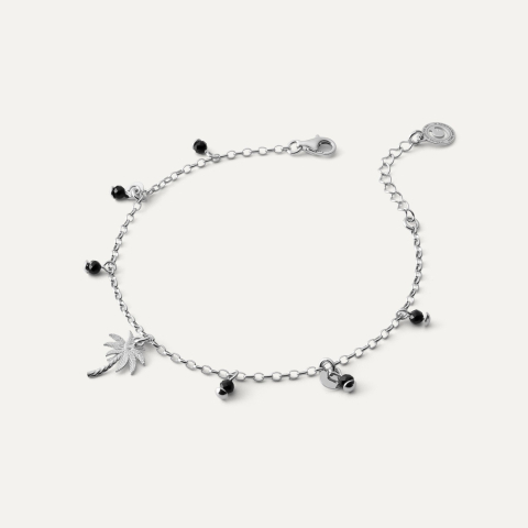Palm bracelet with black spinel, 925 silver plated with platinum