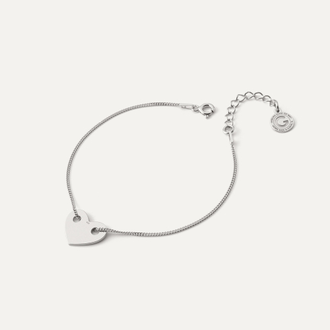 Adjustable bracelet with a threaded heart, Sterling Silver 925 Plated with Platinum