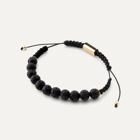 Cord bracelet - volcanic lava, sterling silver 925 gold plated