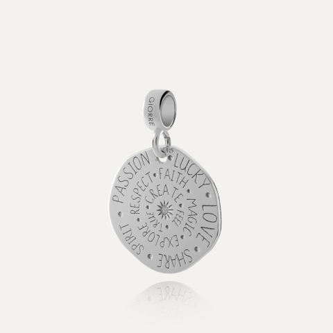 Charms pendant beads - coin, lucky talisman, silver 925 platinum plated