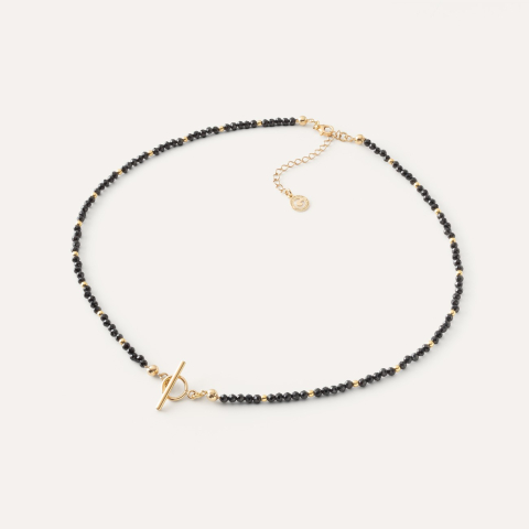 Choker with black stones and toggle clasp, 925 silver with gold plating