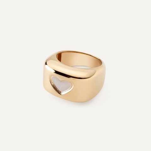 Women's signet ring with white resin, 925 silver with gold plating