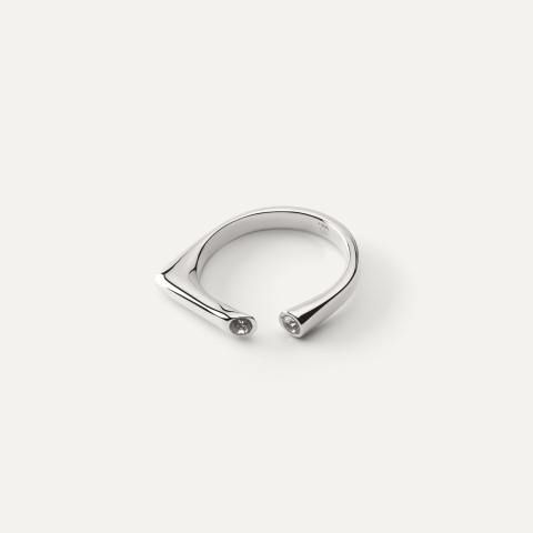 Geometric ring with zircons platinum plated