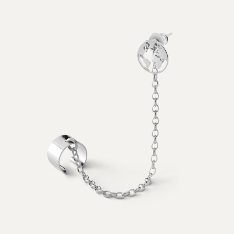 Chain Ear cuff - globe, sterling silver 925, platinum plated