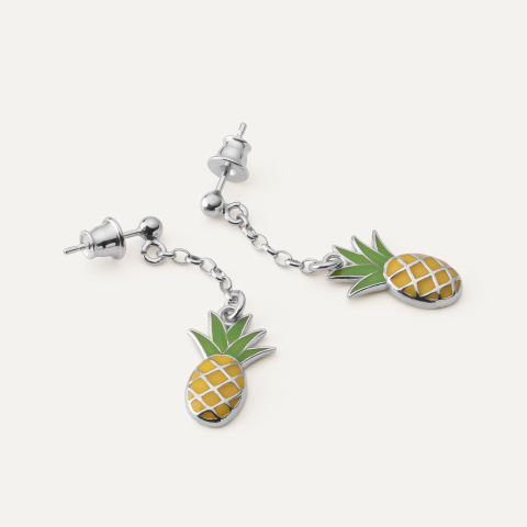 Pineapple earrings, 925 silver plated with platinum
