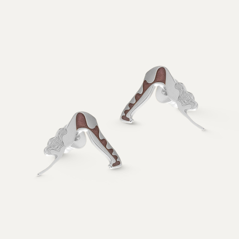Yoga downward dog dangling earrings, sterling silver 925 platinum plated