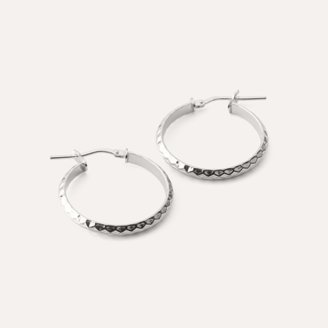 Hoop earrings with a geometric pattern, sterling silver 925 platinum plated