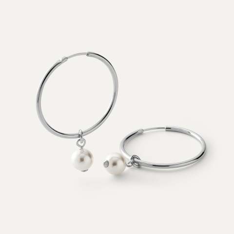 Silver hoop earrings with pearl platinum plated
